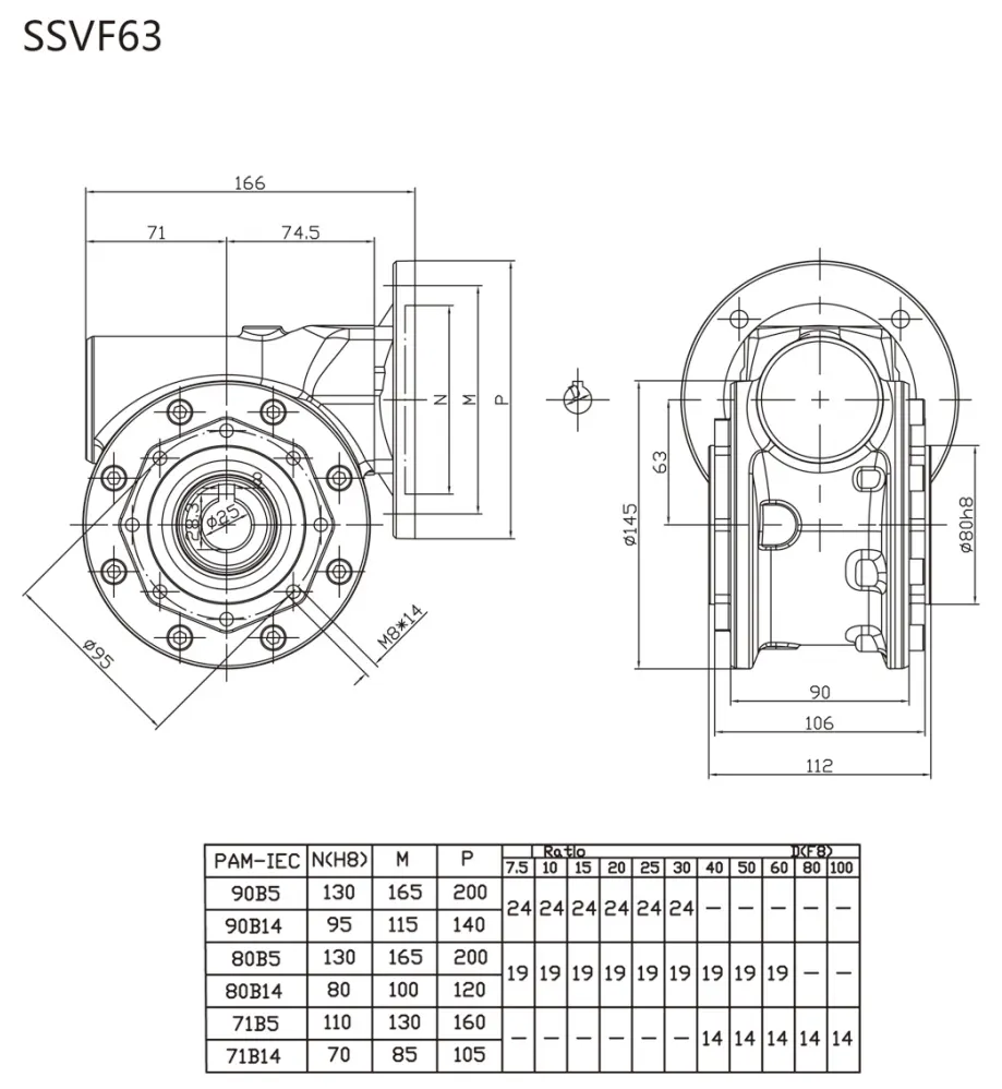EP-SSVF63 dimension drawing heavy duty stainless worm gearbox