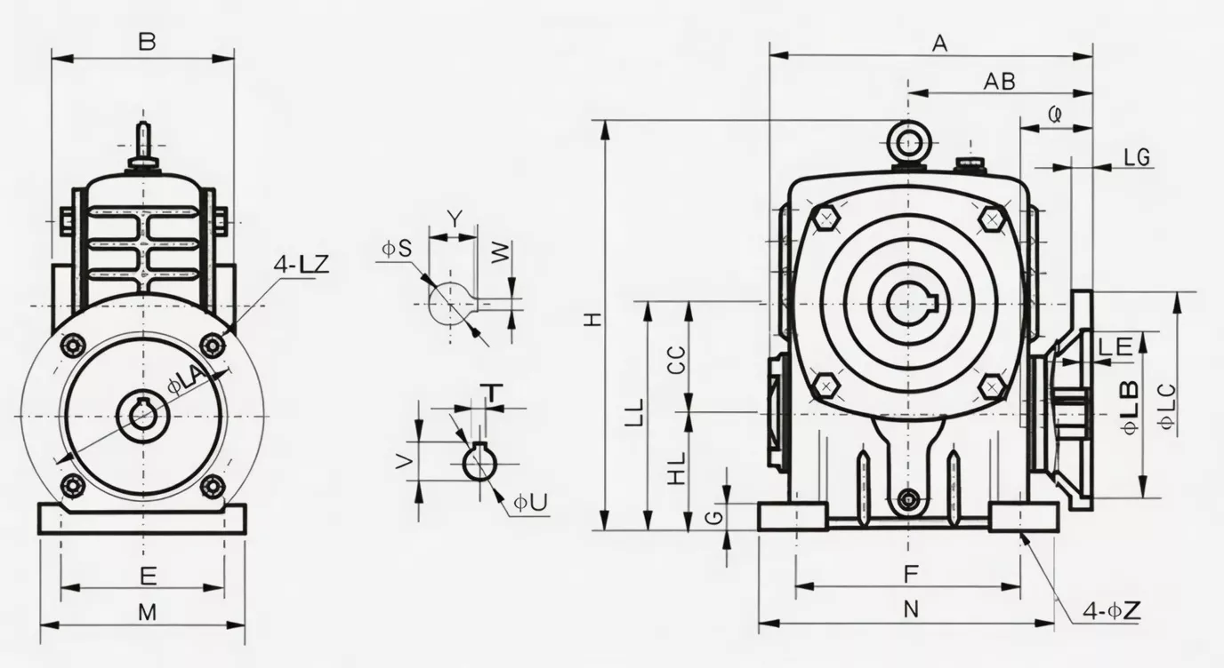 WPDKA worm reducer specification drawing