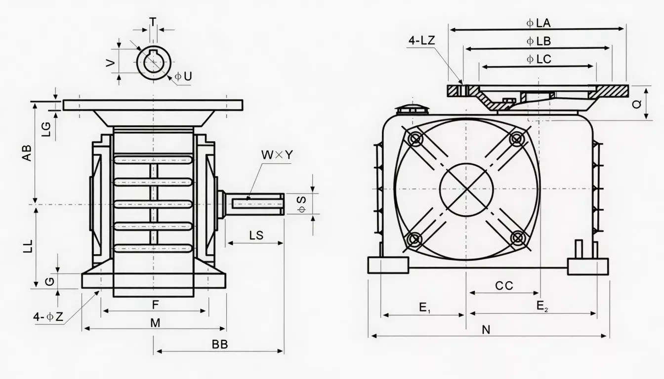 WPDZ vertical output worm reducer specification drawing
