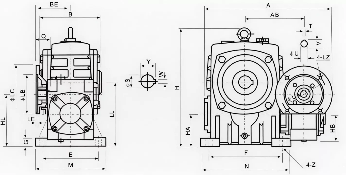 WPEDKA flange-mounted hollow shaft double speed worm reducer specification