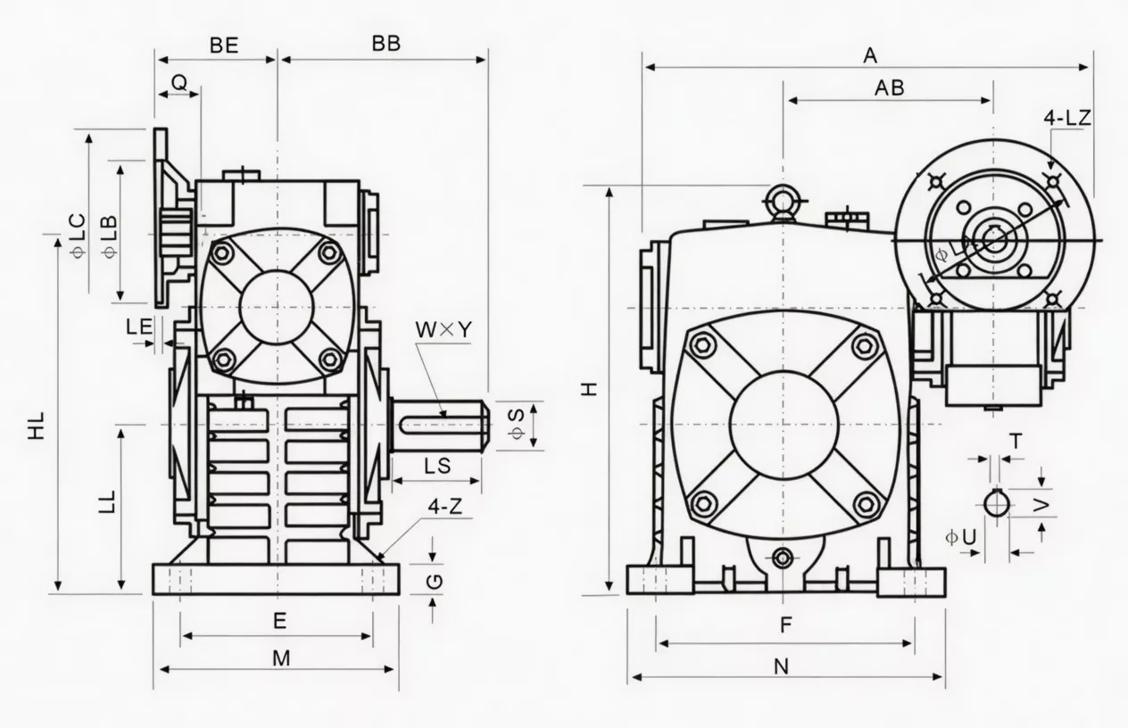 WPEDS flange-mounted double speed worm reducer with cooling fins specification
