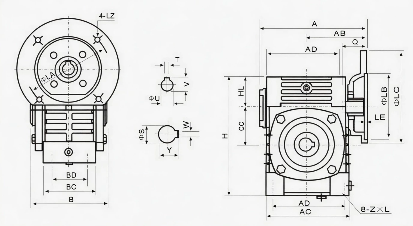 WPWDK flange-mounted universal hollow shaft worm reducer specification