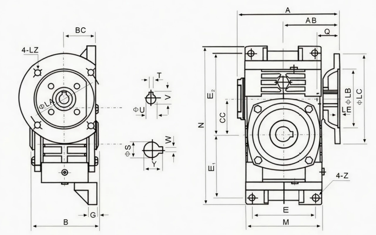 WPWDKO flange-mounted hollow shaft multi-direction worm reducer specification