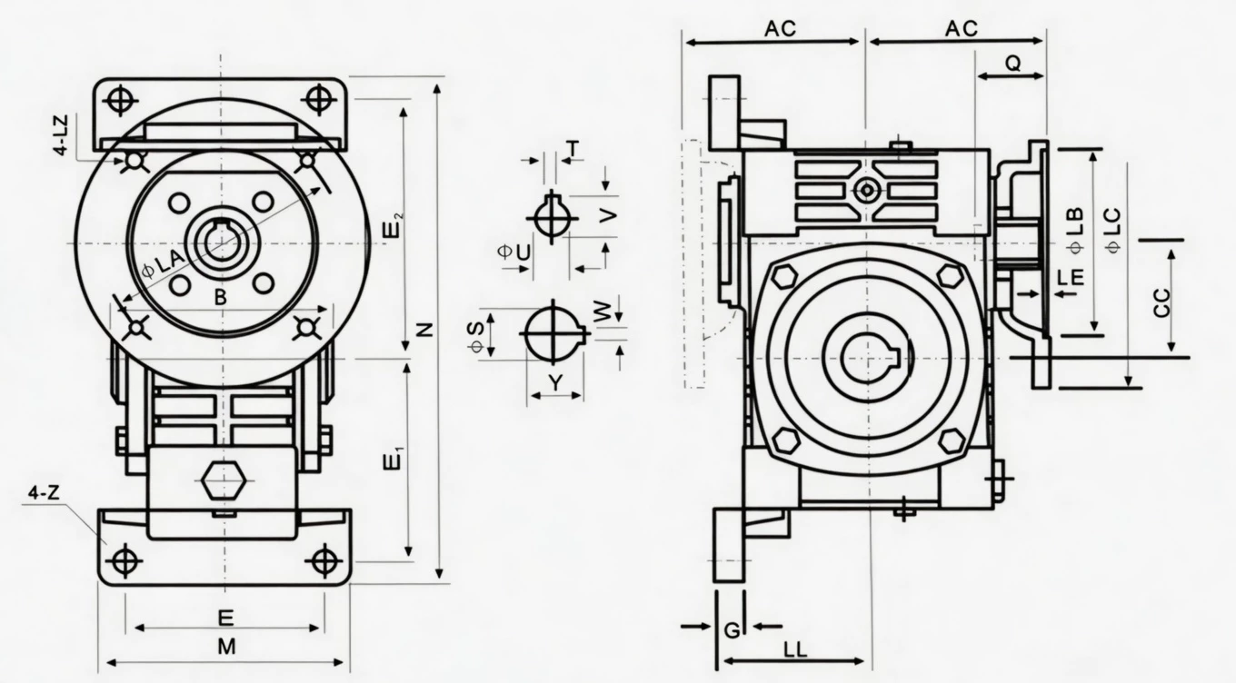 WPWDKV flange-mounted hollow shaft vertical worm reducer specification