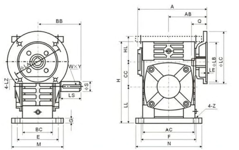 WPWDA flange-mounted universal multi-direction worm reducer specification