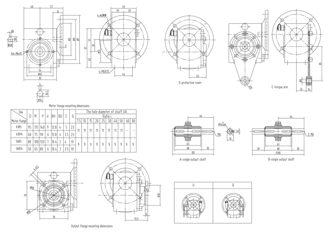 EP-SSGM30 installation dimension drawing stainless steel worm reducer